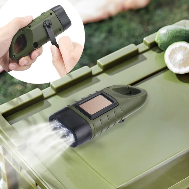 Solar Power Hand Generator Flashlight Mini Portable LED Light for Camping Outdoor Use Key Chain Design Green Yellow ABS 3 LEDs 86g