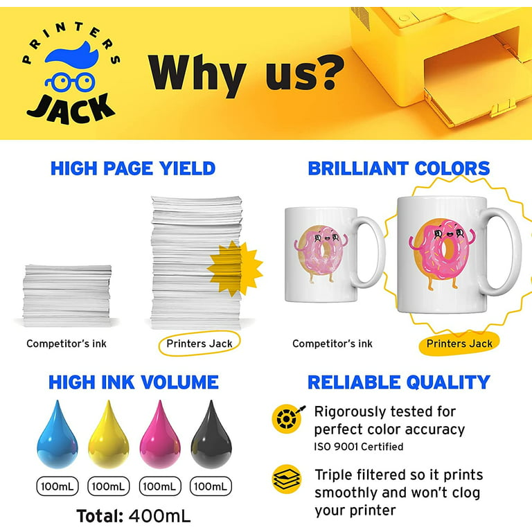 Printers Jack Epson Sublimation Ink Refill 100 mL Multipack - Black, Cyan,  Magenta, & Yellow 