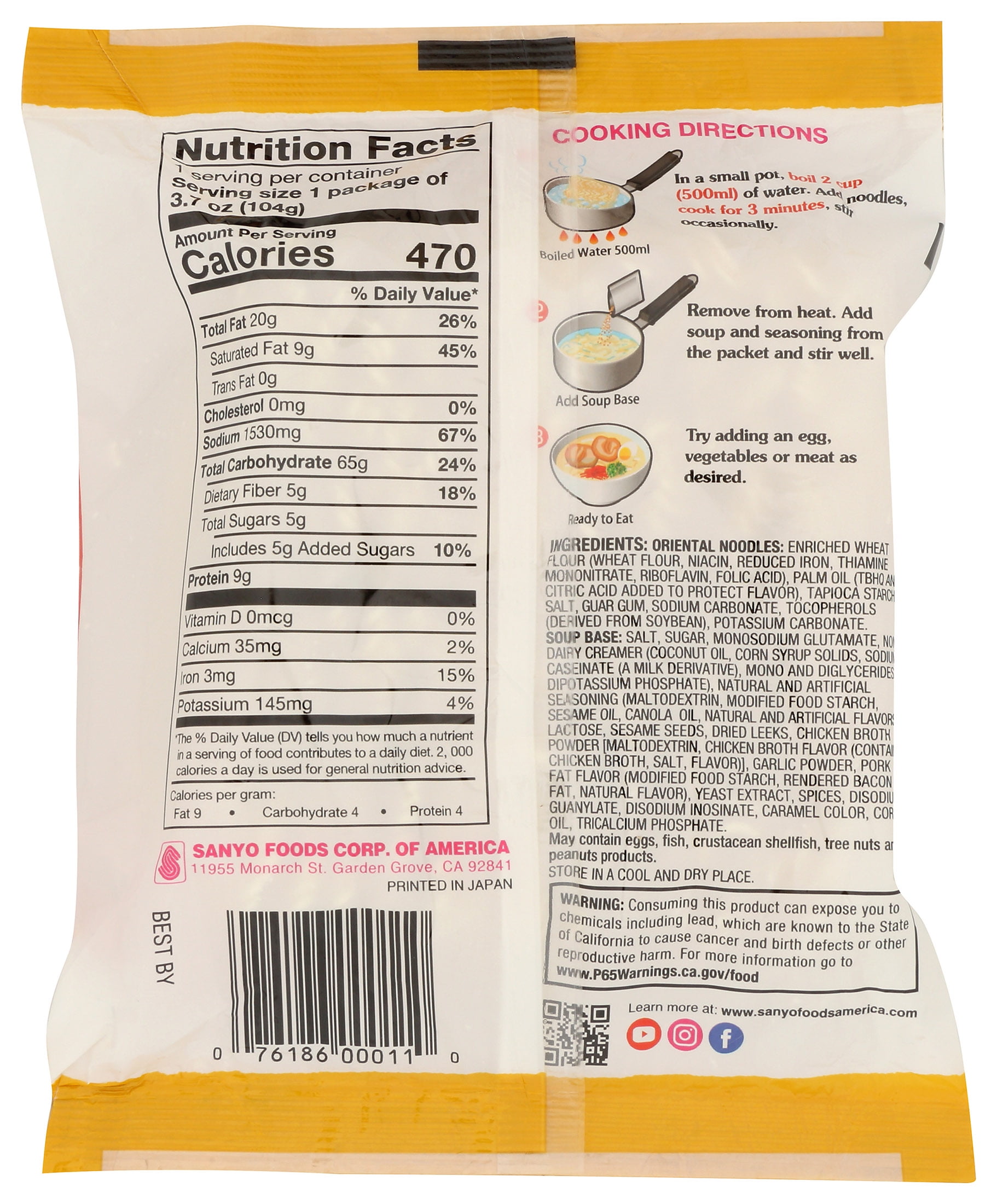 (12 pack) Sapporo Ichiban Tonkotsu Ramen Noodles, 3.7 oz Bag