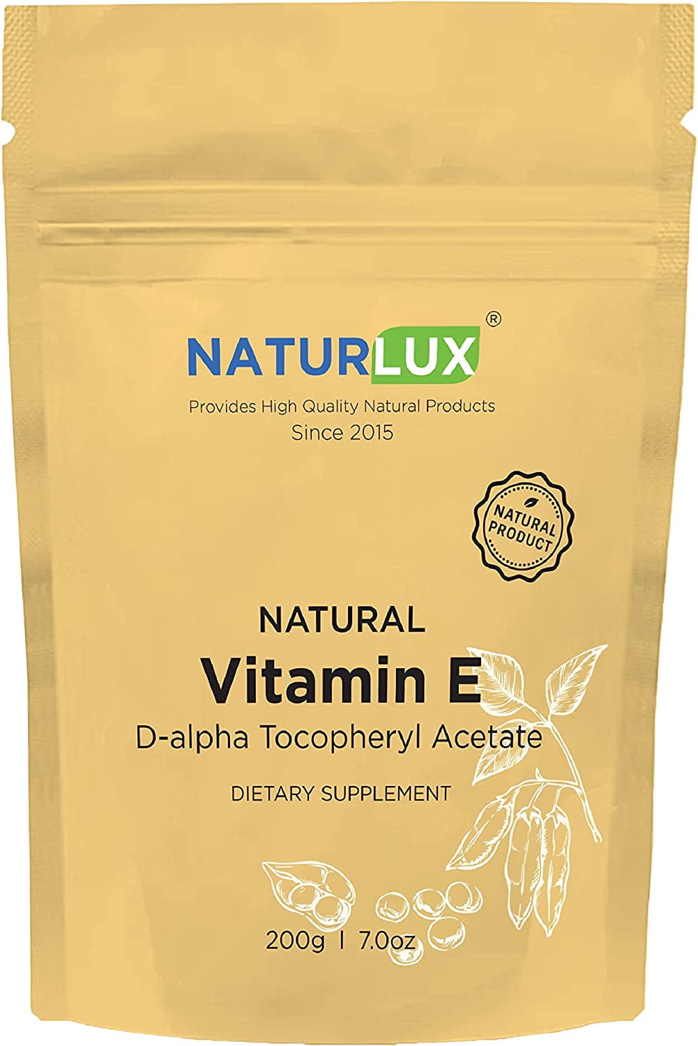 DAlpha Tocopheryl Acetate, Vitamin E, 200g (0.4lb), Gluten Free