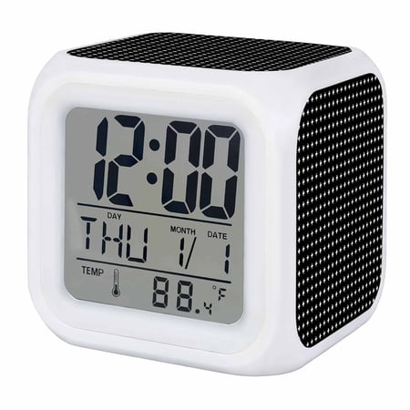 Alarm Clocks Black Small Crosses Icons Digital Clock 7 Color LED Night Light Silent Non-Ticking Battery Operated Dotted Matrix Grid Cube Clocks for Bedroom Bedside Living Room Office School Decor