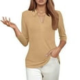 thumbnail image 2 of TYGHBN Casual Loose Solid Color V Neck 3/4 Sleeve Shirt for Women Long Sleeve Shirts Tall Graphic T Shirts for Women Sports T Shirt for Women Women Workout Shirt Athletic V Neck Shirts Women Womens, 2 of 6