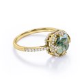 thumbnail image 3 of JeenMata Halo Bezel Cluster - 1.5 Carat Cushion Cut Opaque Milky Moss Green Agate and Moissanite - Pave Engagement Ring - 18K Yellow Gold Plating over Silver, 3 of 7