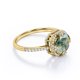 thumbnail image 3 of JeenMata Anillo de Compromiso con Bisel de Halo Ágata Verde Musgo Lechoso Opaco de Talla Cojín de 1,5 Quilates y Moissanita: Pavé - Baño de Oro Amarillo de 18 K sobre Plata, 3 of 6