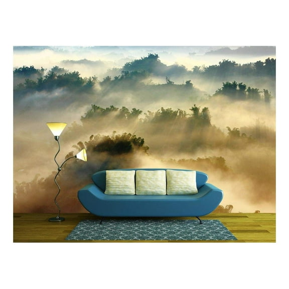 wall26 - Morning Sunshine with Fog - Removable Wall Mural | Self-Adhesive Large Wallpaper - 66x96 inches