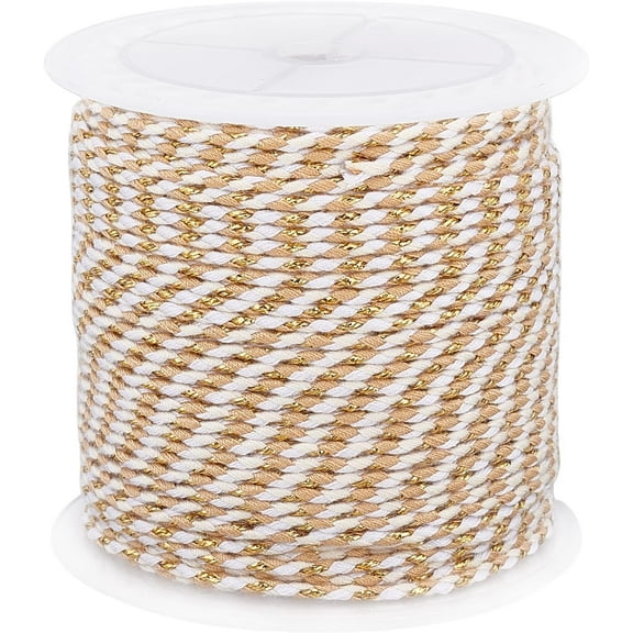 4-Ply Polycotton Cord Handmade Macrame Cotton Rope with Gold Wire for String Wall Hangings Plant Hanger DIY Craft String Knitting Beige 1.5mm about 21.8 yards(20m)/roll