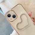 thumbnail image 2 of Compatible with iPhone 14 Plus Case for Women and Girls Bling Diamond Case Luxury Plating Glitter Sparkly Heart Crystal Rhinestone Pearl Case Fashion Slim Camera Protection Cover, 2 of 7