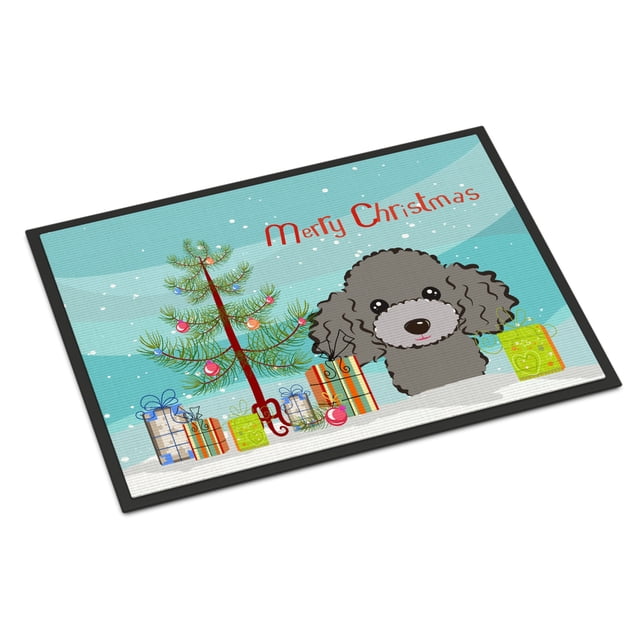 Caroline's Treasures BB1631JMAT Alfombrilla para árbol de Navidad y caniche gris plateado para interiores o exteriores, 24 x 36, multicolor Caroline's Treasures BB1631JMAT