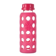 Lifefactory Glass Bottle with Flat Cap and Protective Silicone Sleeve, Raspberry Red, 9 Oz