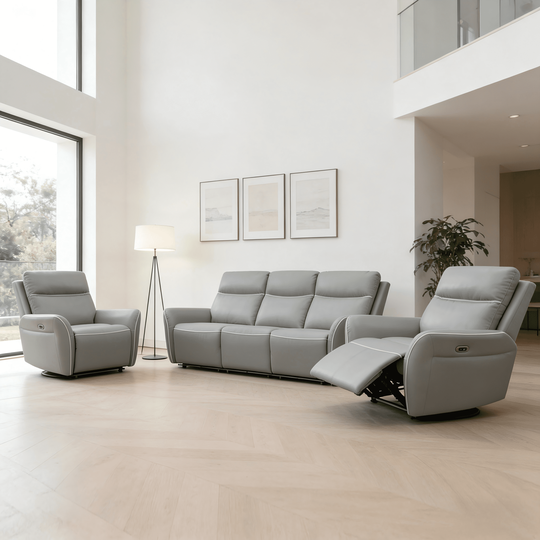 Gewnee Air Leather Recliner Sofa Set Power Reclining Sofa with Two Chair 3 Piece Reclining Living Room Set for Home Theater