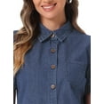 thumbnail image 5 of DARING DIVA Women's Denim Tops Short Puff Sleeve Collared Button Up Shirt S Deep Blue, 5 of 6