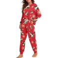 thumbnail image 2 of Yuyamidu Women Christmas Pajama Set 2 Piece Xmas Cow Long Sleeve Pajamas for Sleep Jogger Set Snowflake Crewneck Nightwear Red Sleepwear Home Wear for Ladies Size M, 2 of 7