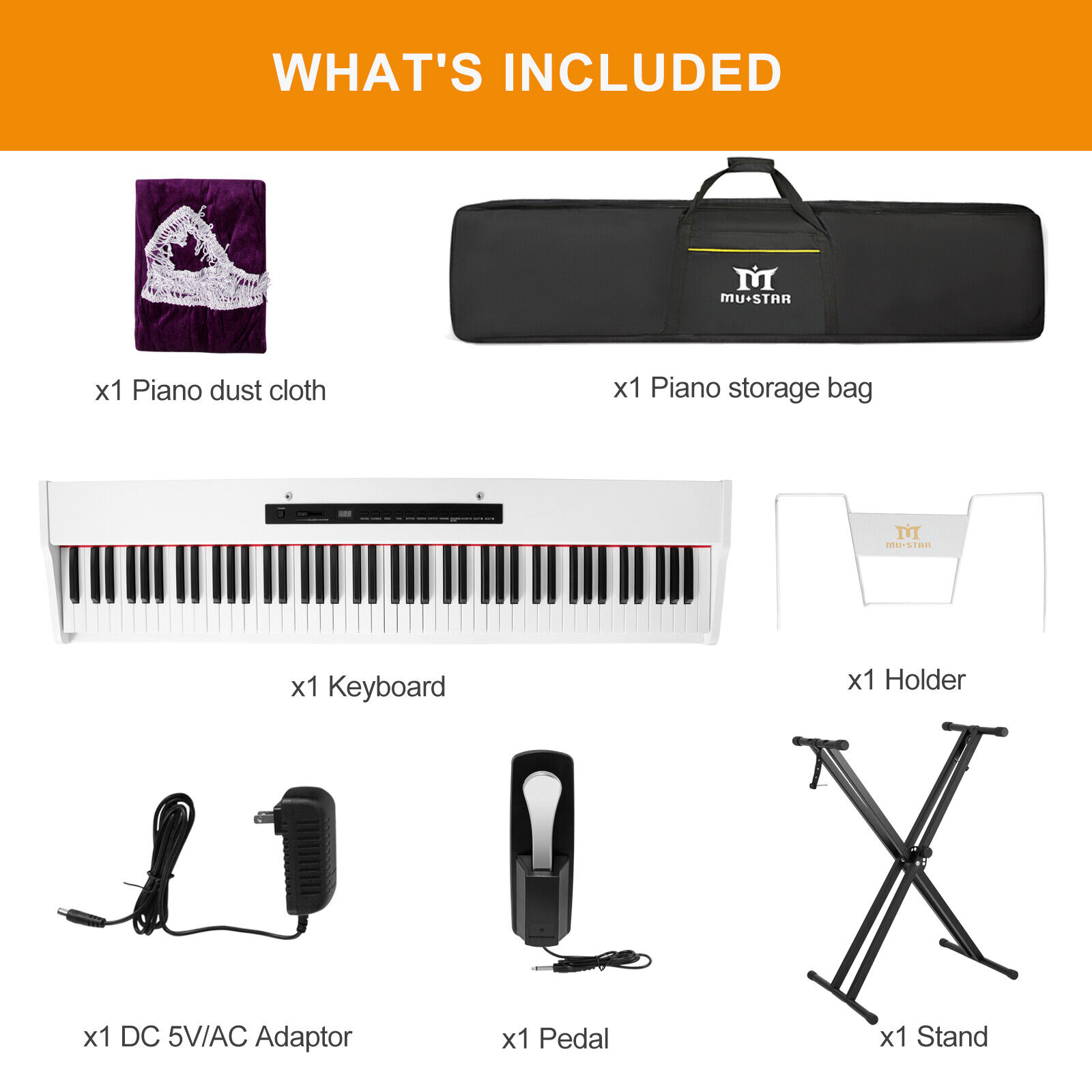 MUSTAR Portable 88 Keys Semi Weighted Digital Piano Electric Full Size Keyboard with Stand,Bluetooth,Sustain Pedal,Storage Bag(White)