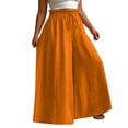 thumbnail image 3 of Plus Size Women's Solid Color Plus Size Elastic Wide Leg Casual Pants with Pockets, Mid Waisted Loose Fit Soft Flowy Trousers for Work Office Beach Summer | UKHCCC,Orange 4XL, 3 of 7