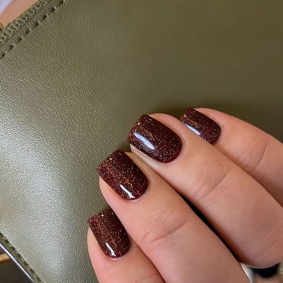 RAGUPEL Brown Glitter Press on Nails Short Nails Glue On,Iridescent Shimmer Acrylic Fake Nails with Salon Uv Finish,Sparkling Gel Nails Press Ons Stick on Nails Short False Nails with Design 24 Pcs