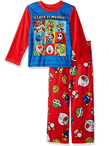 Super Mario Brothers Big Boys Red Black Button Up Long Sleeve Pajama Set 8-10 