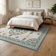 thumbnail image 3 of ODIKA 6'x9' Teal Beige Medallion Geometric Traditional Washable Area Rug Intricate Floral Motifs with Decorative Border for Family Room, Living Mater Bedroom, Non-Slip, Easy Care, 3 of 7