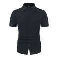 thumbnail image 3 of Men Solid Button Down Beach Shirts Short Sleeve Loose Tops Holiday Blouse Tee Handsome Casual Shirt Black L, 3 of 4