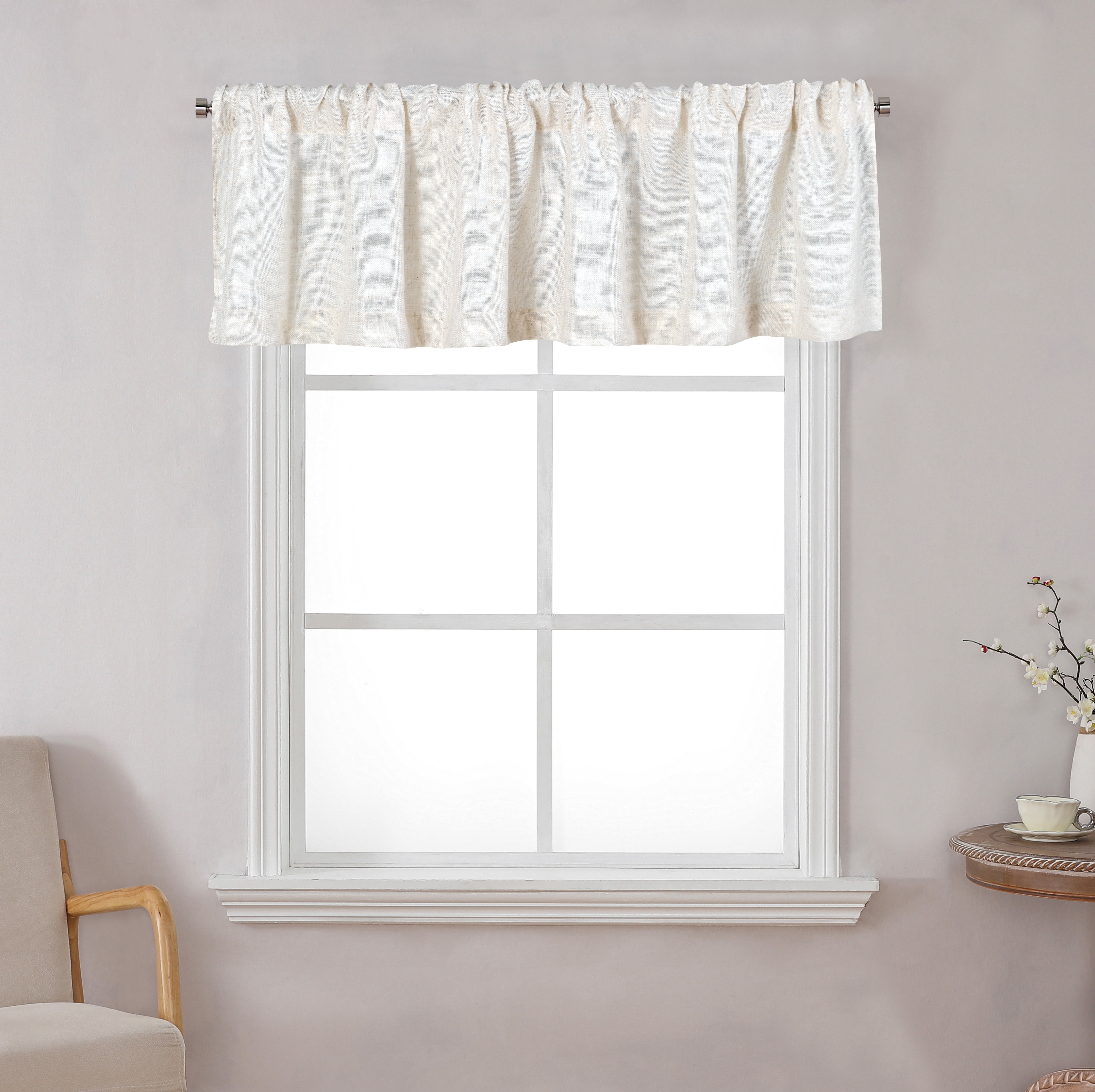 Better Homes & Gardens Linen Blend Light Filtering Rod Pocket Kitchen Curtain Tiers and Valance, Set of 3, Vanilla Dream, 60 W x 36 L