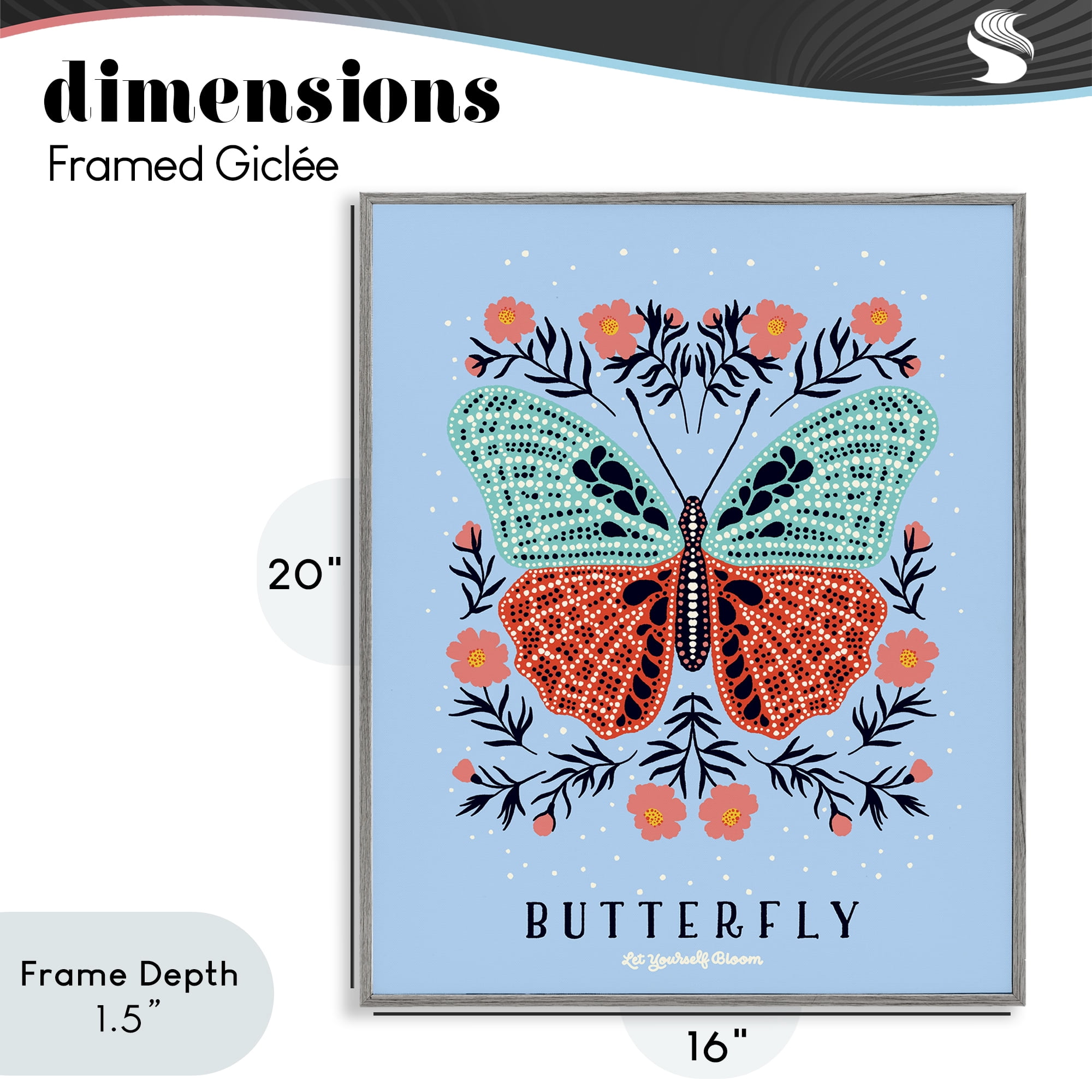 Stupell Industries Butterfly Symmetry on Blue Gray Framed Giclee Art, design by Indira Prieto | IndySign