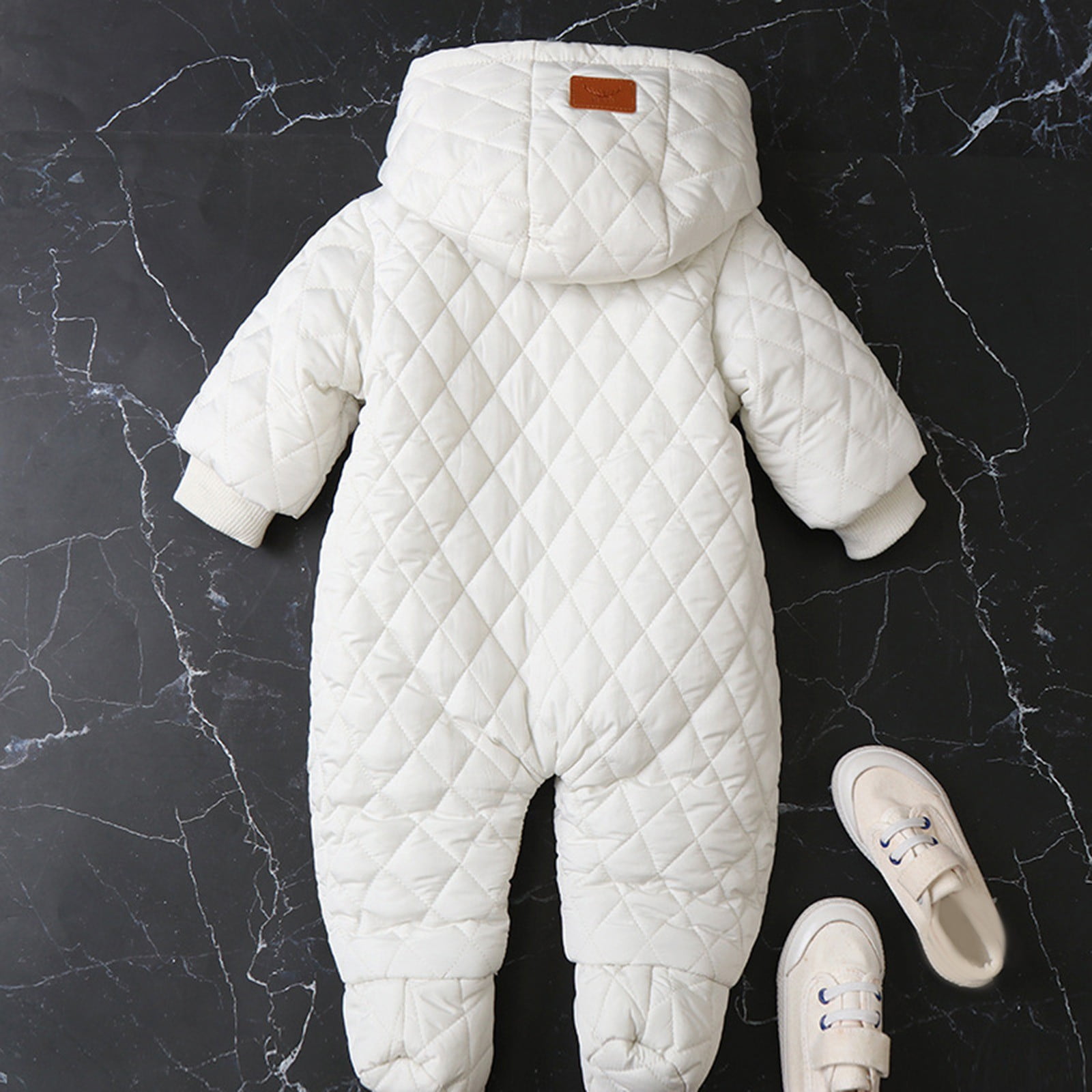 Povozer Toddler Snowsuit Baby Boys Girls One Piece Winter Outfit Infant Ski Suit(White,9-12M)