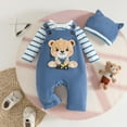 thumbnail image 2 of Hpapadks Toddler Outfits for Girls Long Sleeve Striped Romper Bodysuit Animal Embroider Suspender Pants Hat 3 Pcs Set Baby Clothes Boy Blue 6-12 m, 2 of 7