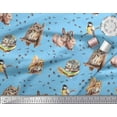 thumbnail image 2 of Soimoi Cotton Cambric Fabric Footprint,Owl & Rabbit Animal Print Fabric by the Yard 42 Inch Wide, 2 of 3