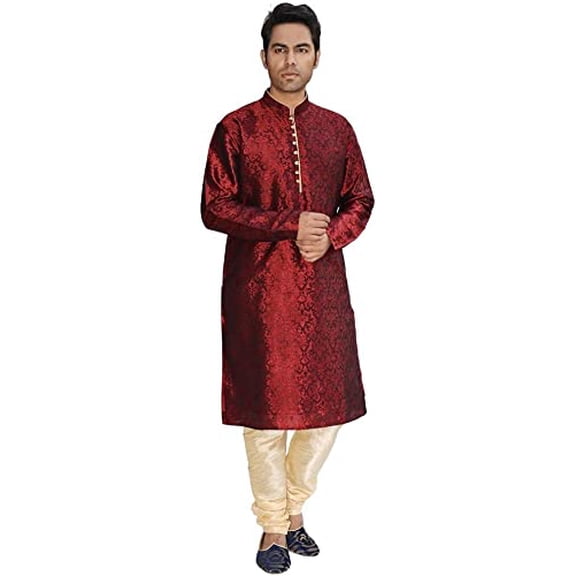 Royal Kurta Men's Jacquard Silk Floral Kurta Pyjama