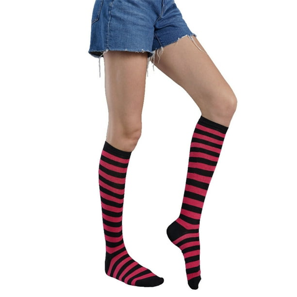 Sonducket Rayas Calcetines altos Calcetería Juegos deportivos Calentadores Día de San Valentín para diario Fiesta de Halloween Raya negra fucsia Type3 Sonducket AP008903-27