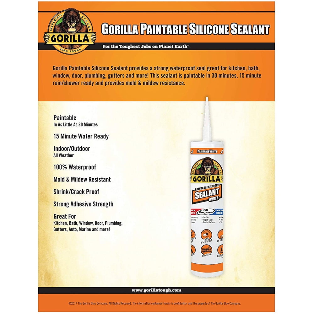 Gorilla Paintable Silicone Sealant Caulk, Waterproof and Mold