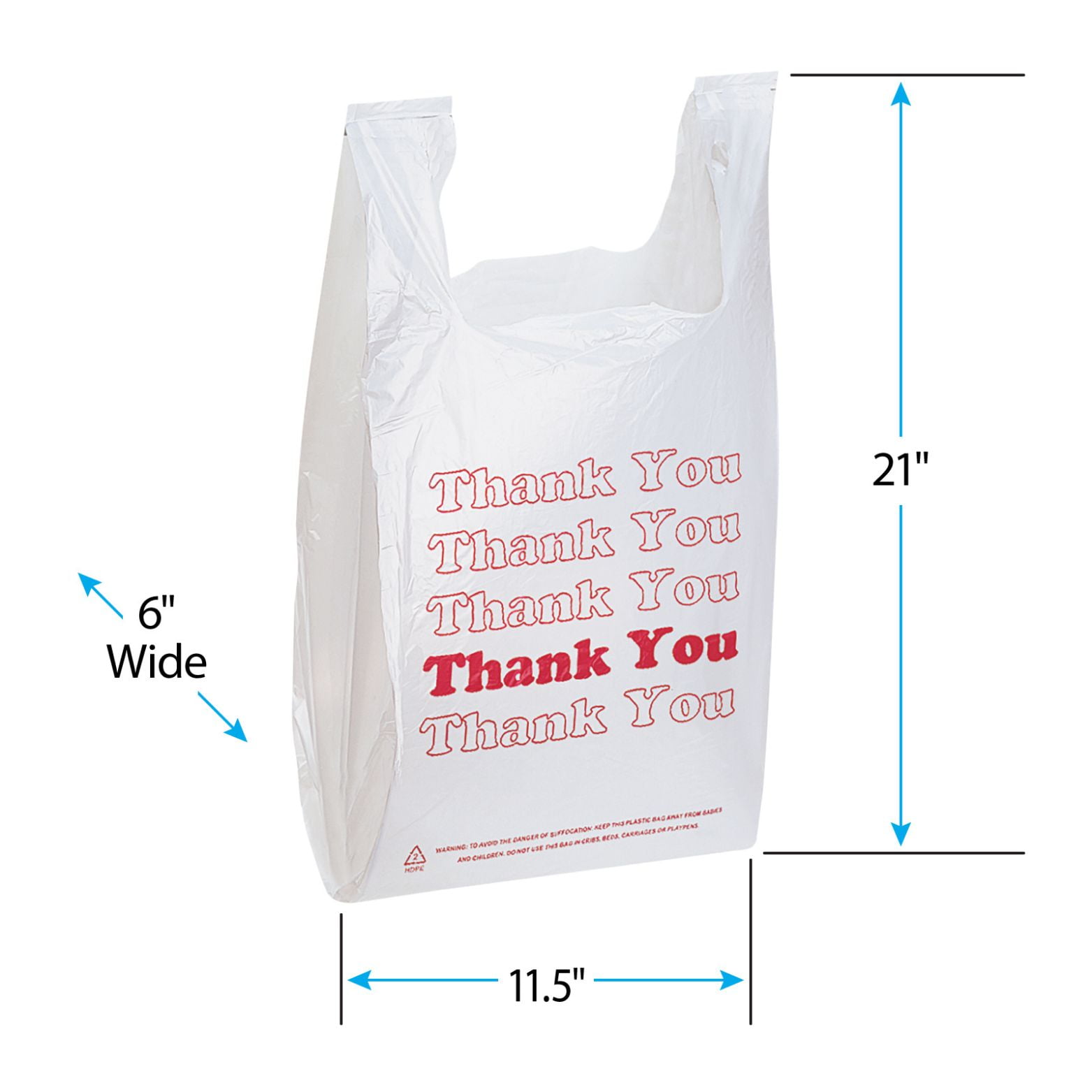 SSWBasics White Thank You Bags Case of 500-11 ½” x 6" x 21" - Thickness .48mil HDPE- Standard Supermarket Size  Perfect for Grocery  Retail  Convenience Stores  Take-Out and Home Use
