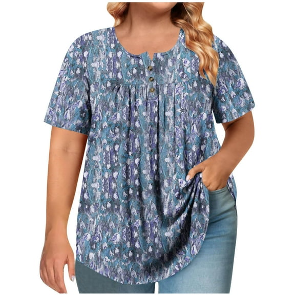Hvot&aat Womens Plus Size Tops Crew Neck Short Sleeve Ruffle Flowy T Shirts Summer Lightweight Blouses