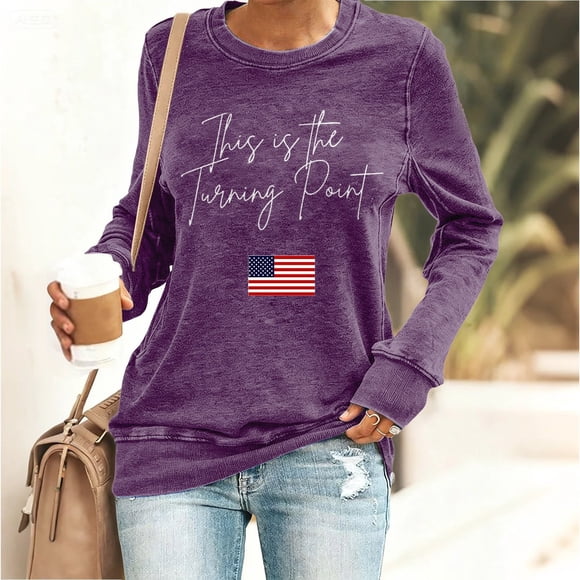 Winter Plus Size Fall Sweaters for Women Retro This Is The Print Sweatshirt Women USA Freedom America Flag Top Funny Hoodies Beige XXXL