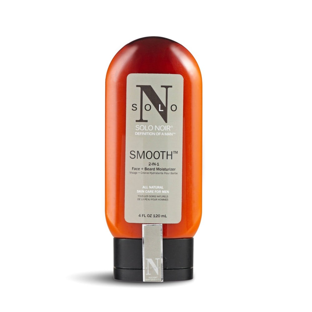SOLO NOIR Men's SMOOTH 2-in-1 Face + Beard Moisturizer with All Natural Grapeseed Oil, Shea Butter, and Vitamin E, 4 FL OZ