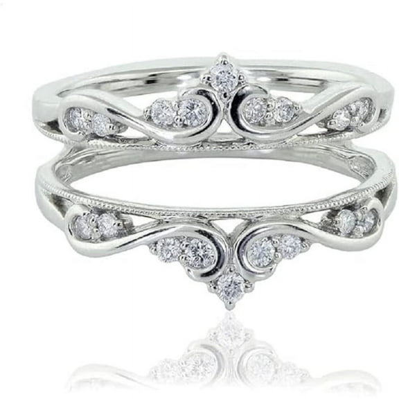 Engagement Wrap Wedding Enhancer Band Guard Ring for Women Round Cut White Moissanite Diamond 925 Sterling Silver 14K White Gold Over