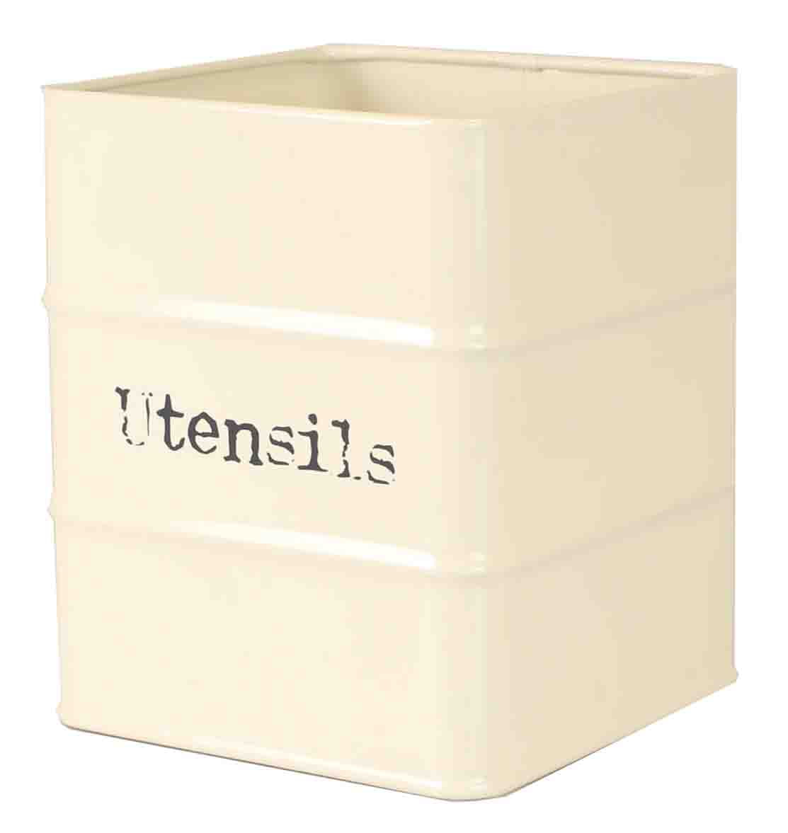 Home Basics Tin Utensil Holder, Ivory