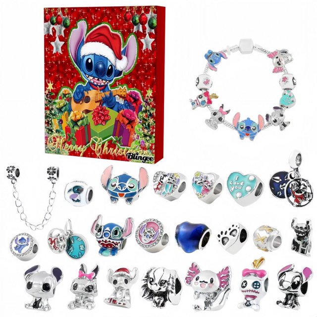 Venta caliente Stitch Mickey Calendario de Adviento de Navidad Pulseras 24 días Calendario de cuenta regresiva Kit de fabricación de joyas Diy Niña Lindo regalo de Navidad