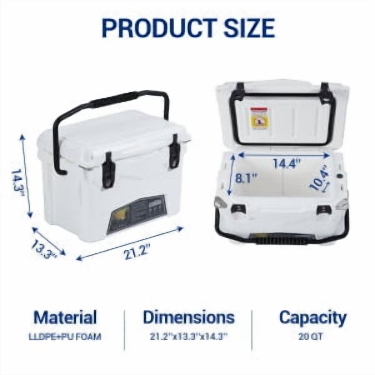 20 Quart Hard Camping Cooler, Adventure Outdoor Cooler Portable Insulated Ice Chest Cooler Box with Heavy Duty Handle, 5-Day Ice Retention, Great Camping Cooler with Easy Carry Top Handle Cooling Ice