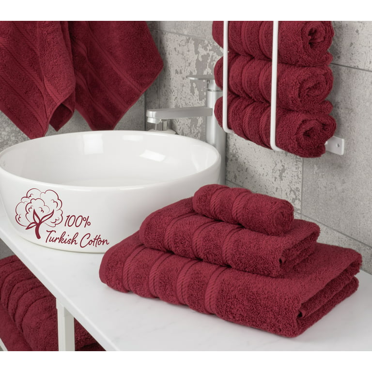 American Soft Linen Bath Towel Set 100% Turkish Cotton 3 Piece Towels for  Bathroom, 1 Bath Towel, 1 Hand Towel, 1 Washcloth - Burgundy Red