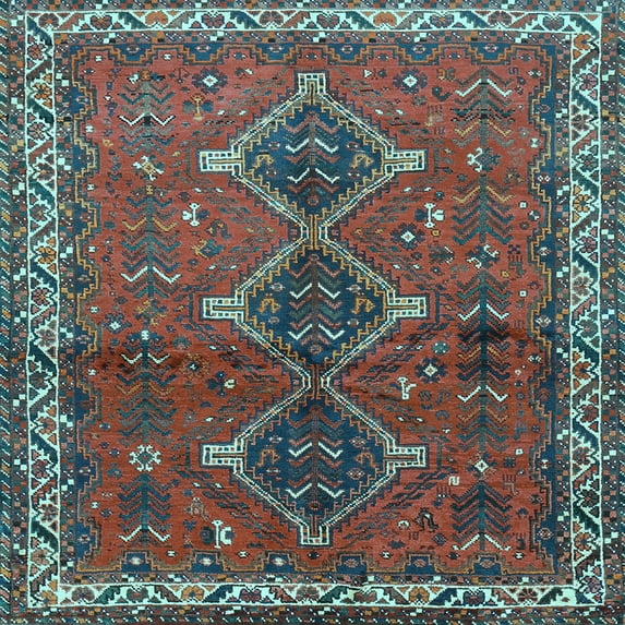 Ahgly Company Indoor Square Persian Light Blue Traditional Area Rugs, 7' Square