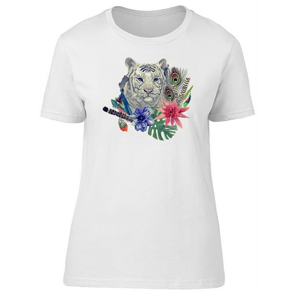 Vintage White Tiger & Plants T-Shirt Women -Image by Shutterstock, Female x-Large