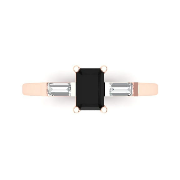 Clara Pucci 14K Rose Gold 0.8ct Onyx Three-Stone Ring for Women