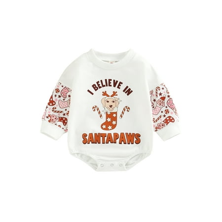

Christmas Baby Girl Boy Sweatshirt Romper Doll Print Onesie Jumpsuit Xmas Long Sleeve Bodysuit Pullover Top