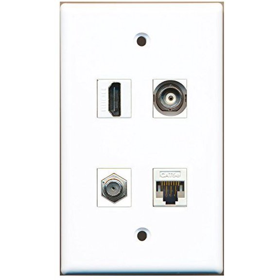 RiteAV - 1 Port HDMI 1 Port Coax Cable TV- F-Type 1 Port BNC 1 Port Cat5e Ethernet White Wall Plate