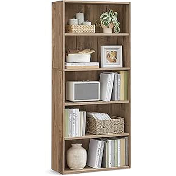 VASAGLE Bookshelf, 23.6 Inches Wide, 5-Tier Open Bookcase with Adjustable Storage Shelves, Floor Standing Unit, Camel Brown