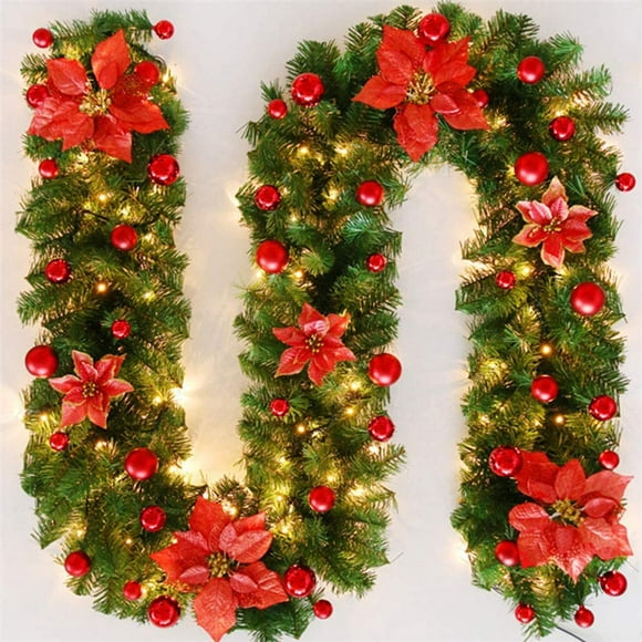 JOYWEI Guirlande de Noël, 2,7m Cheminée Escaliers Lumières Féeriques Décorées Lumières LED Ornement Guirlande de Noël pour Décoration (Rouge)