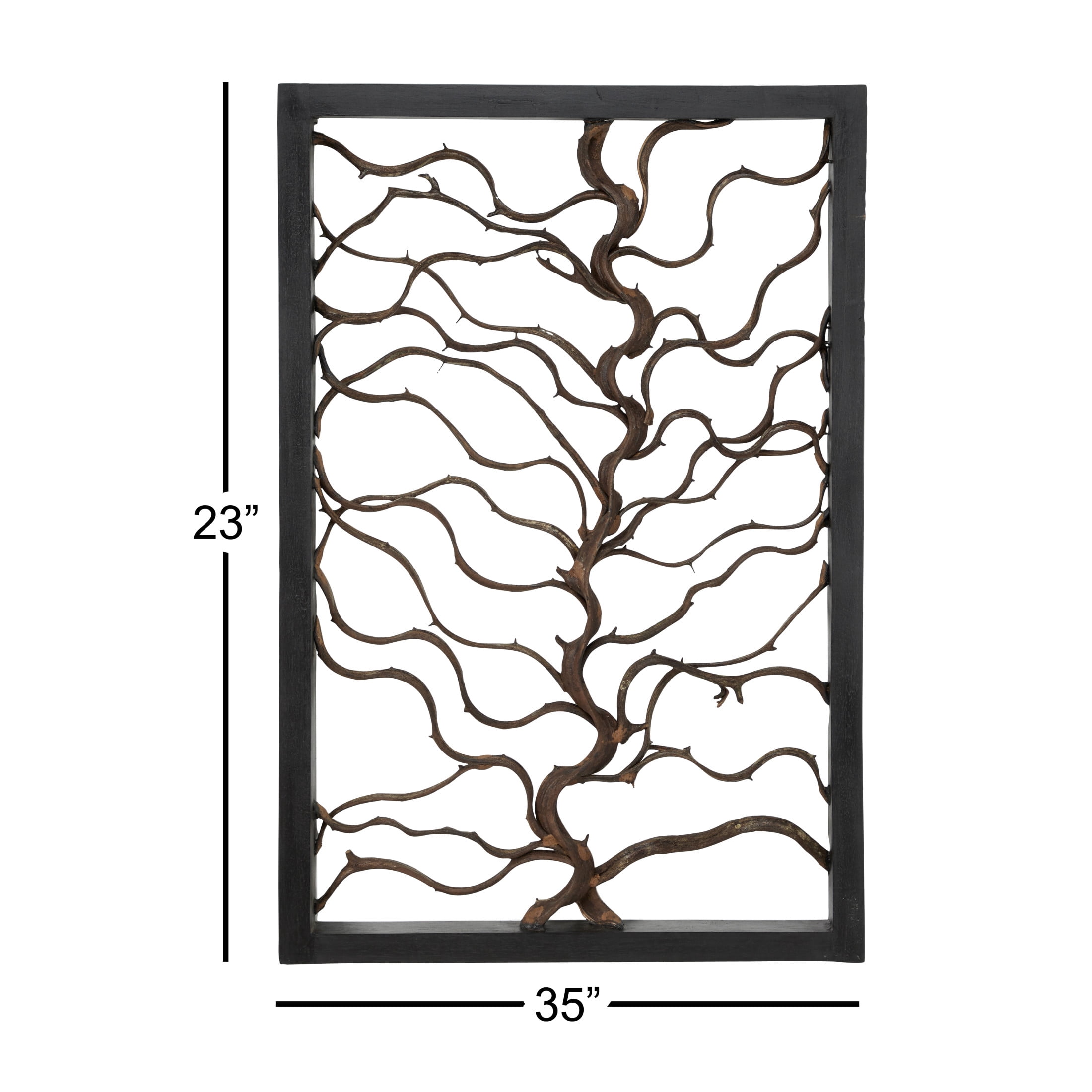 DecMode Brown Teak Wood Branch Tree Wall Decor with Black Frame