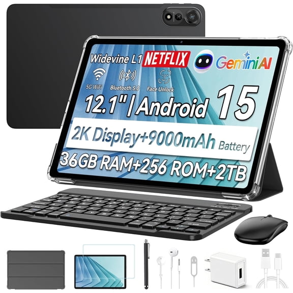 Blackview Tablet 12 inch 256GB ROM 36GB RAM Octa-core Android 15 AI Computer Tablets With Case Stylus, Google GMS Widevine L1, Mega 2 GRAY