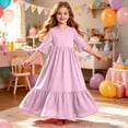thumbnail image 6 of Trikvn Girls Maxi Dress Short Sleeve Ruffle Tiered Long Dresses with Side Pockets Casual Summer Loose Fit Flowy Sundress for Kids Beach Vacation Holiday Wear, 6 of 7