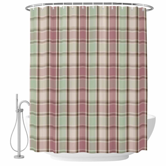 Buffalo Plaid Shower Curtain, Waterproof Shower Curtains for Bathroom, Farmhouse Red Green Beige Check Gingham Washable Fabric Bathtub Curtain Set Bath Decor with 12 Hooks Extra Long 72"x96"